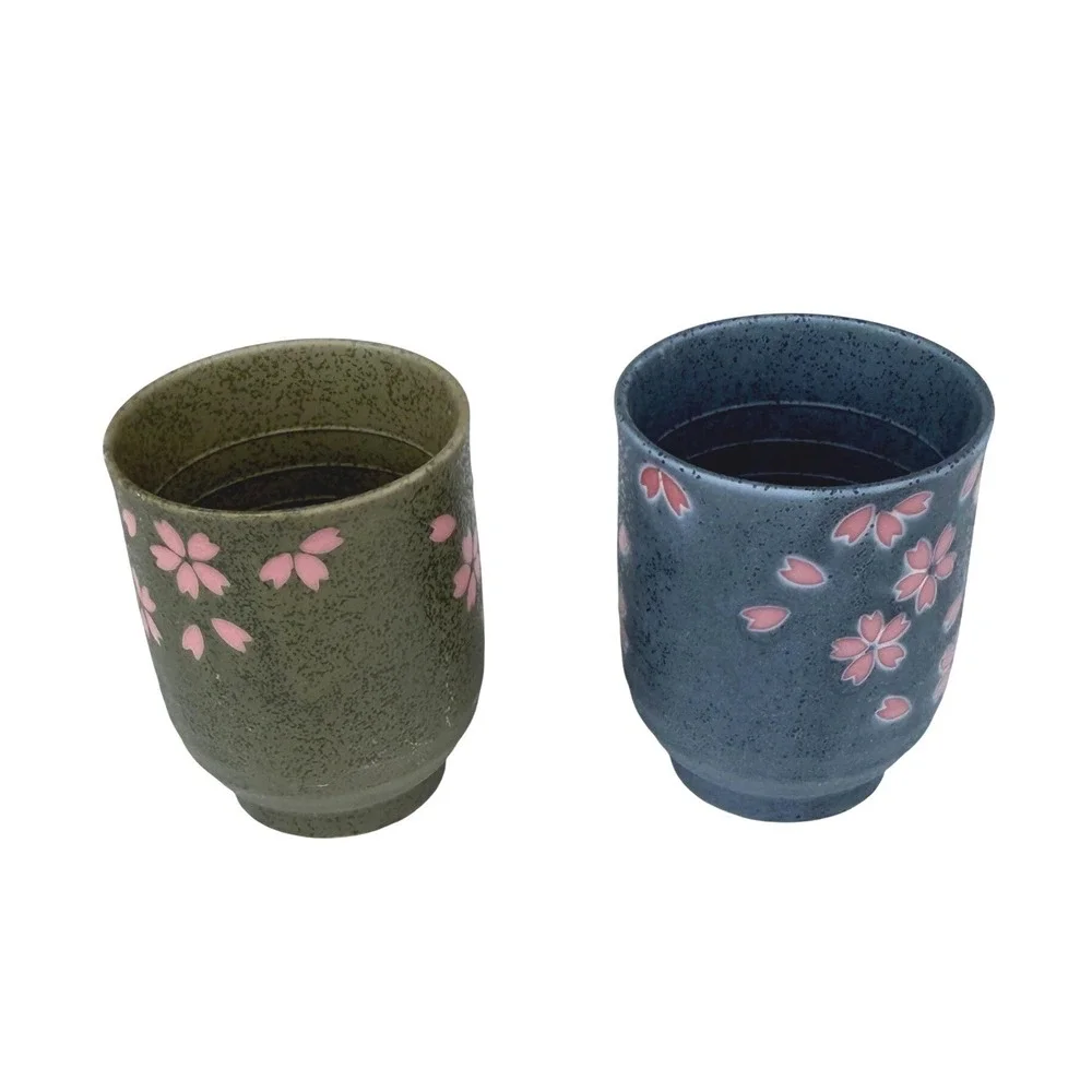 Chiyo Zakura Tea Cups Japanese Sakura Cherry Blossom Ceramic Blue Green Pink 2